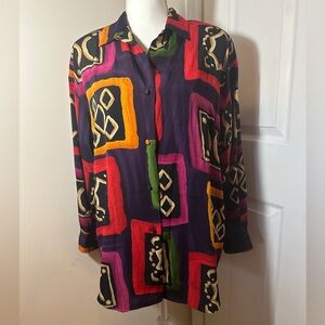 Le Caviar vintage colorful button-down blouse.